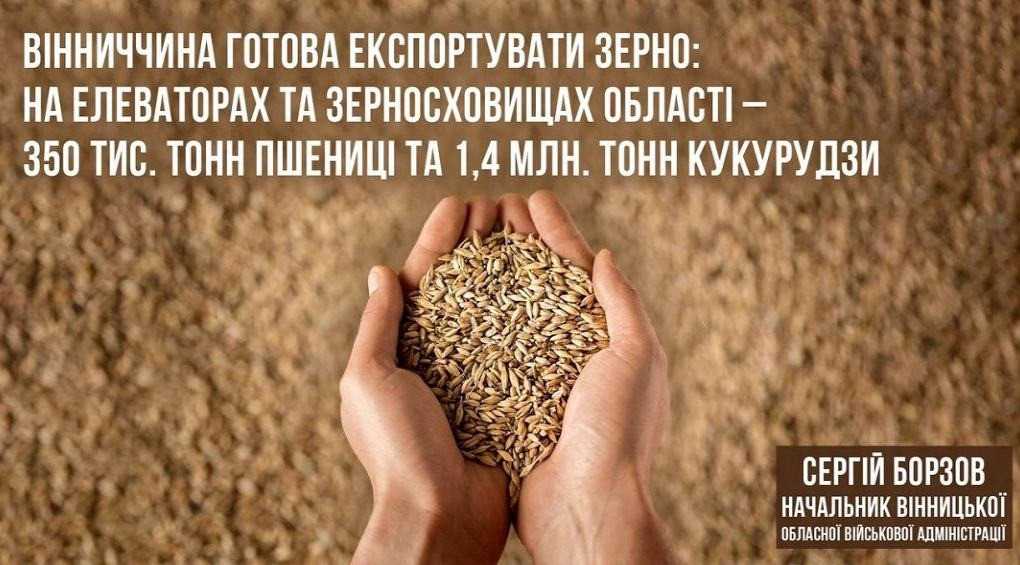 Винниччина готова к экспорту зерновых: на элеваторах – 350 тыс. тонн пшеницы и 1,4 млн. тонн кукурузы